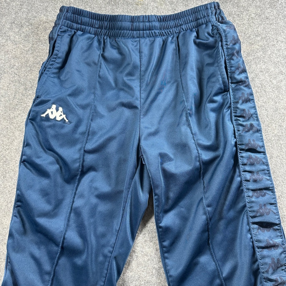 Kappa Track Pants Mens Medium Navy Blue Logo Tape Side Stripe Straight Leg